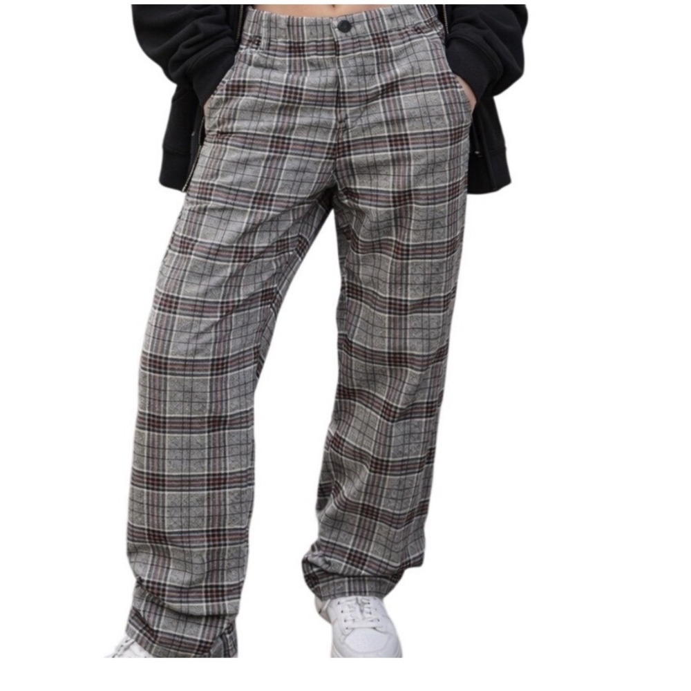 RSQ Mens Loose Plaid Pants Grey Black Checked Straight Leg W28xL30 NWT
